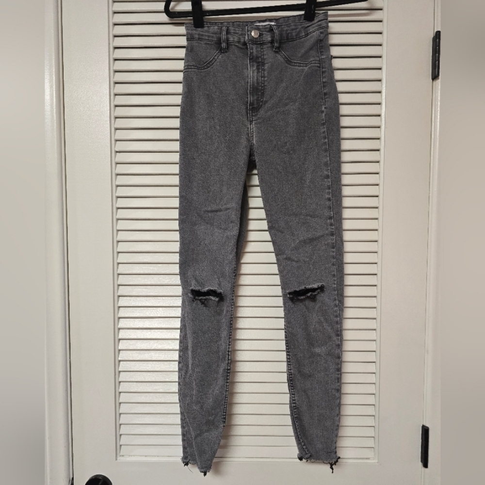 Zara - Grey & Black Distressed Skinny Jeans With Functional Back Pockets